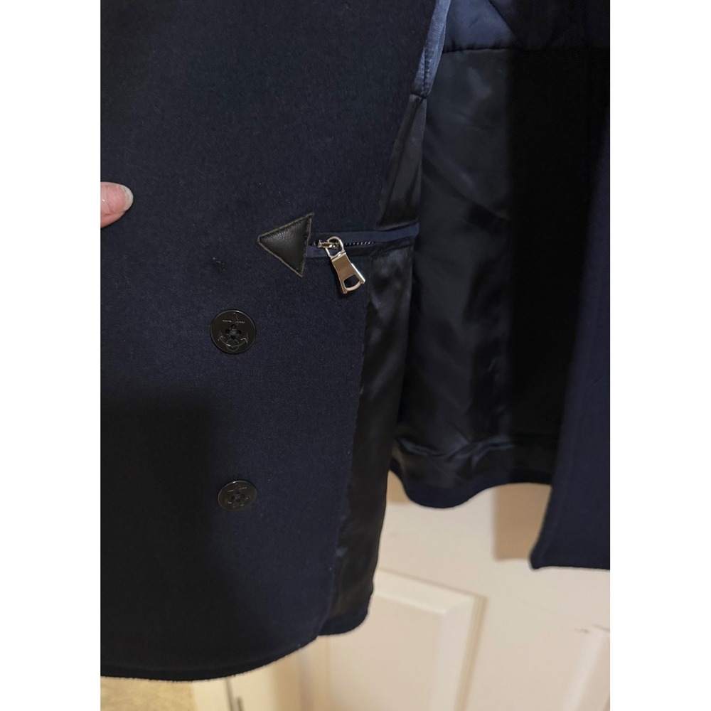 Lands' End Men Navy Wool Blend Double Breasted Peacoat Jacket Fall Winter Large - Picture 6 of 8